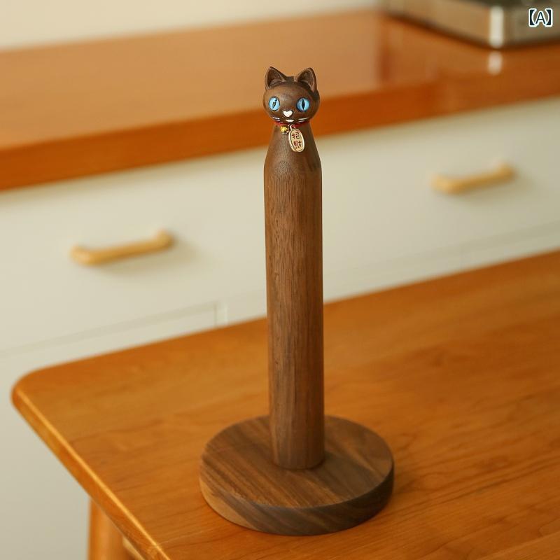 壁掛け トイレットペーパーホルダー 北米 産 ブラックウォールナット 無垢材 猫 キッチン ペーパー タオルホルダー デスク トップ