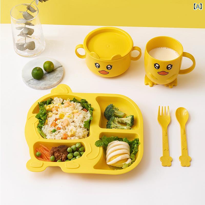 ベビーフードトレイ 環境に 優しい小 麦わら ベビー ディナー プレート 補完 食 トレーニング 学習 ボ..