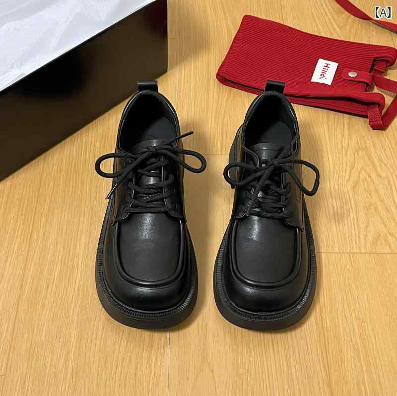 厚底ローファー レディース 通勤 日記 ～ レディースの 黒 革靴 レトロ 英国 風 レースアップ ローファ..