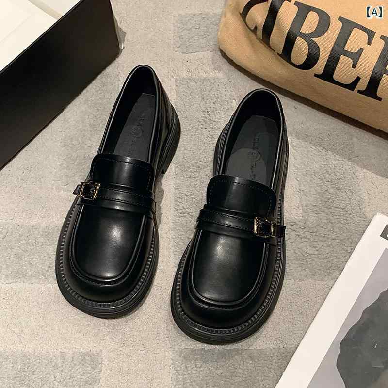 厚底ローファー レディース 2025 春秋 シンプルの スモール レザーシューズ 英国 風の 厚底 ローファー..