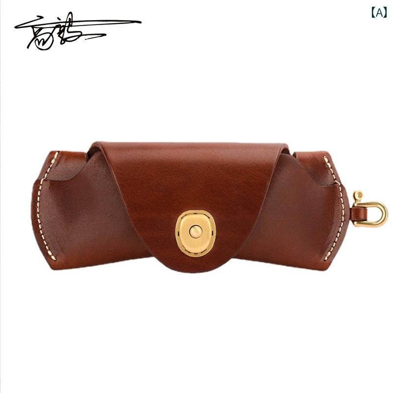 メガネ 収納バッグ ヴィンテージ 革 メガネ ケース シンプル 牛革 サングラス 収納 バッグ 銅 バックル..