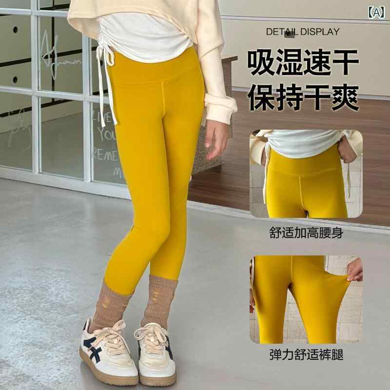 女の子用レギンス 春秋 子供用 スポーツ ヨガ レギンス イエロー タイト 薄手 春秋用 M サイズ L 女の..