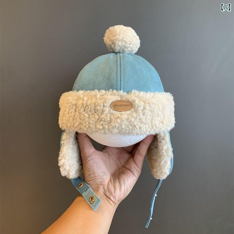 ベビー帽子 秋冬 ベビー 帽子 雷 鋒 秋冬 スタイル かわいい 男の子と 女の子 暖かい ベルベット 耳 保..