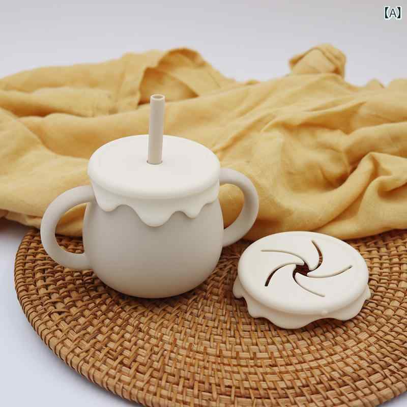 ベビー 幼児 子供用 シリコン製 ベビー シリコン トレーニング ドリンクカップ スナック カップ ストロ..