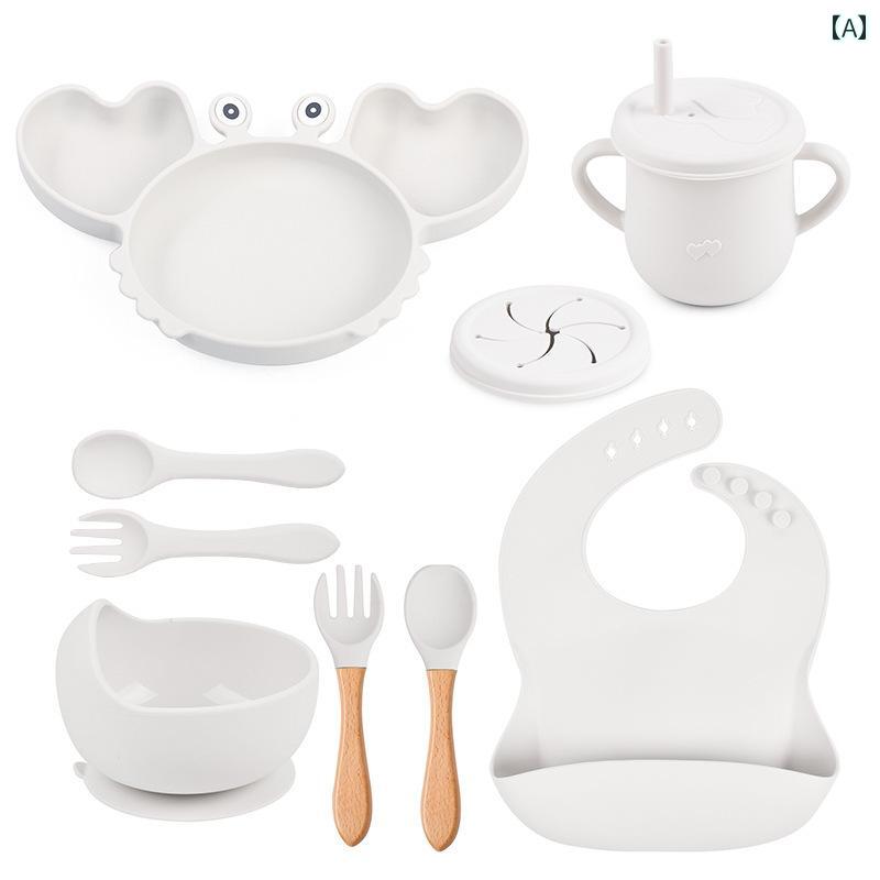 ベビー 幼児 子供用 シリコン製 ベビー フード シリコン カニ 食器 セット 子供用 吸盤 ボウル スプーン 一 体型 ディナー プレート