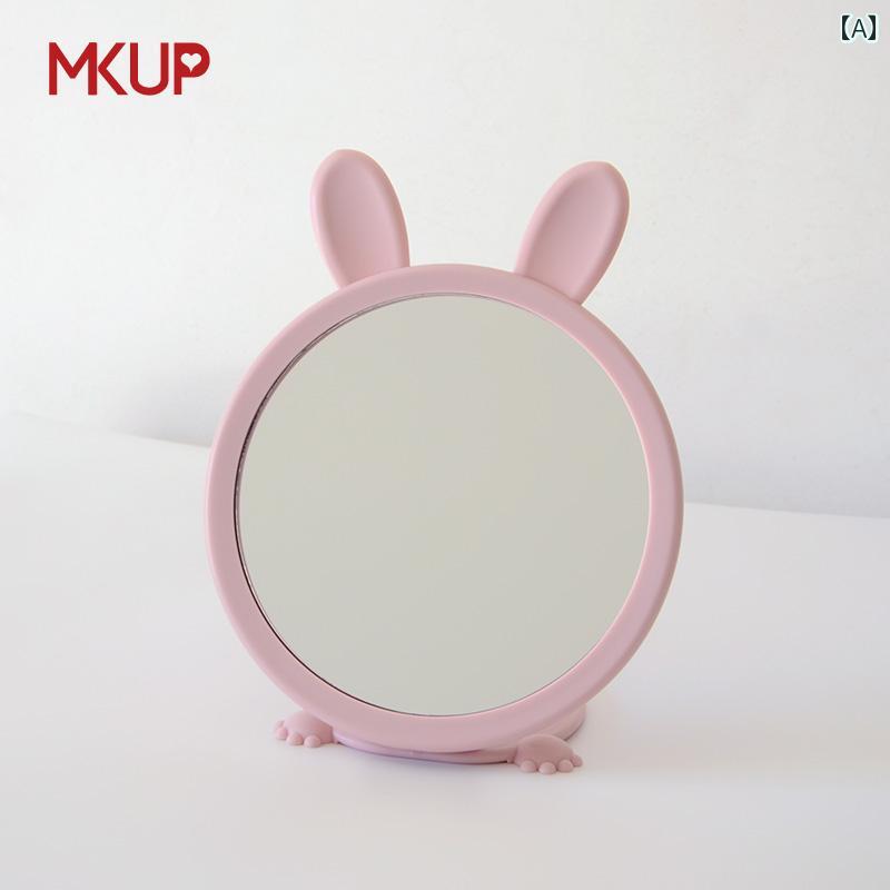 子供用 観察ミラー かわいい ウサギの 耳の テーブル ミラー 調節可能 折りたたみ 式 壁掛け ラウンド ..