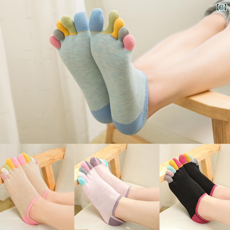 5本指ソックス 女性用 薄手 ローカット 5本 指 ソックス 4 足 カラーコットン イン...