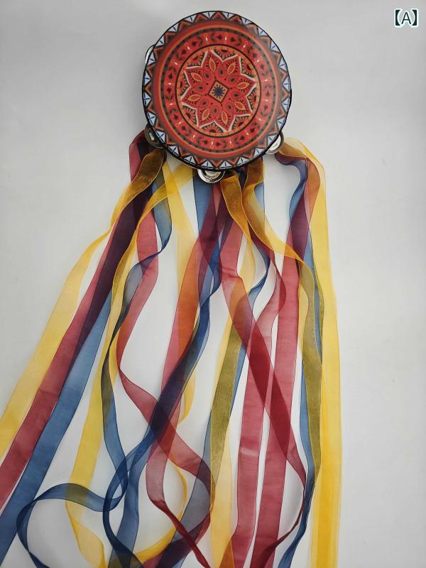 タンバリン オルフ 楽器 7インチ リボン タンバリン 敦煌 ダンス 演奏用 小道具 ウイグル