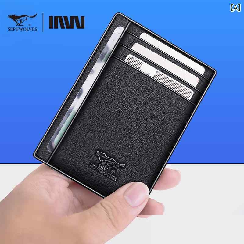 薄型 小型 カードホルダー Septwolves 小型 カードホルダー メンズ 薄型 ID 銀行 革 ミニ ポータブル 運転 免許証 レザーケース