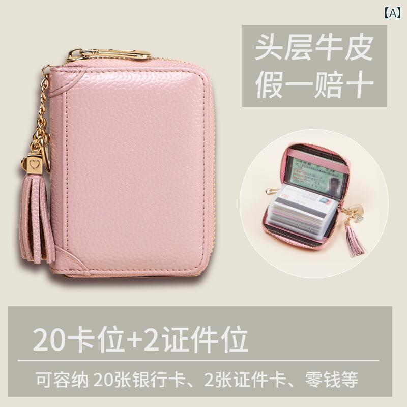 薄型 小型 カードホルダー 女性用 カードホルダー新 革 マルチ カードスロット 耐 減 磁 銀行 カードホ..
