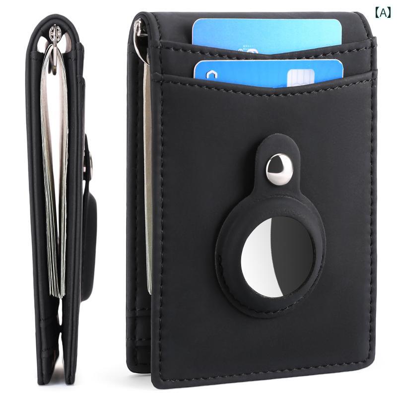 薄型 小型 カードホルダー コイン クリップ第一層 牛革 カードホルダー エア タグ小銭入れ ドル クリッ..