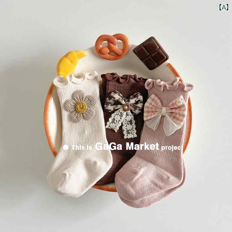 ベビーソックス 新生児用 ソックス 春秋用 薄手 コットン レディース ミドル チューブ ゆったり め ベビー プリンセス