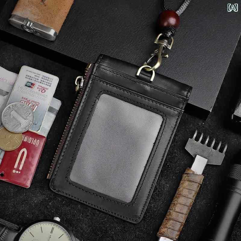 薄型 小型 カードホルダー ワークカード カード セット レザー バッグ キー ゼロ 財布 一 体型 ストラップ バス アクセス レザーケース