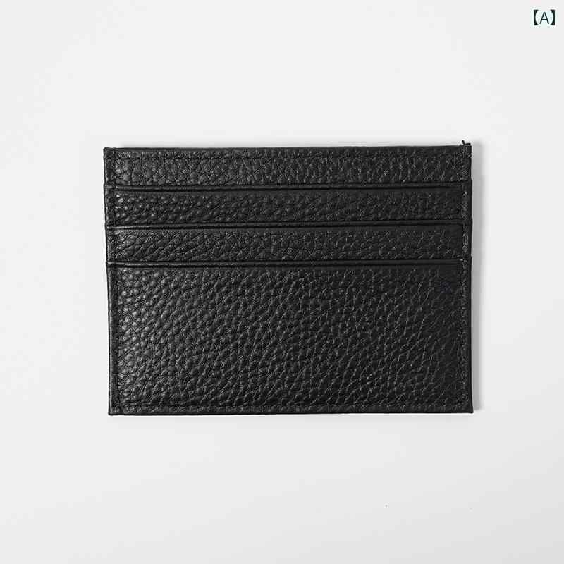 薄型 小型 カードホルダー 再 黒 トップ 層 牛革 シンプルで 実用的な ワンピース カードホルダー 精巧で 小さい マルチ カードスロット ポータブル ID