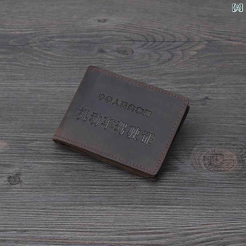 薄型 小型 カードホルダー ホース レザーの 運転 免許証 バッグ レトロ 牛革 保護 カバー メンズ 革 書類 レザーケース カードホルダー