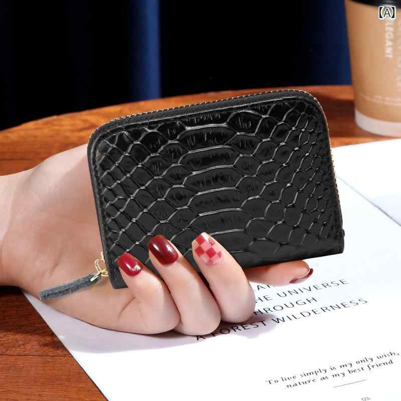 薄型 小型 カードホルダー カジュアル ジッパー小銭入れ マルチ カード 耐 減 磁 バッグ 2024 クロコダイル 柄 革 スモール レディース