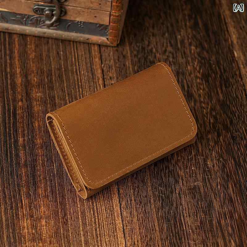 薄型 小型 カードホルダー ホース レザーの 小型 カードホルダー 革 ビジネス 名刺 入れ ショート ID 収納小銭入れ メンズ キャリーオン