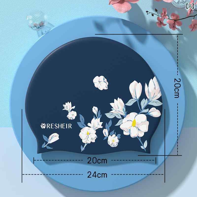 スイムキャップ 女性用 水泳 帽 シリコン 防水 頭に 優しい新 スタイル ファッション プリント 拡大 長..