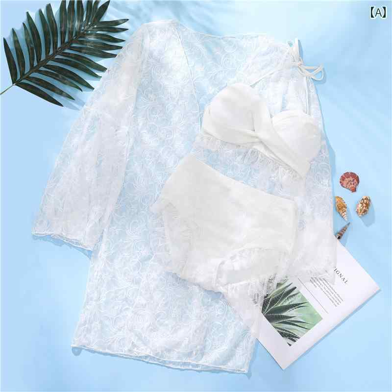 セクシー ビキニ 水着 スプリット 水着 レディース スリーピース ビキニ 大小 胸 ギャザー 長袖 セクシー フェアリー ファン 温泉