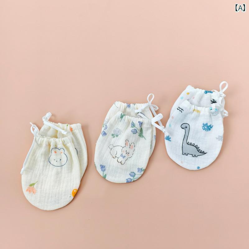 子供用 手袋 新生児用 手袋 傷 防止 顔の アーティファクト 噛む ことが できる クラス Aの 綿 夏用 薄手 通気性の ある ベビー ラップ 指(4)