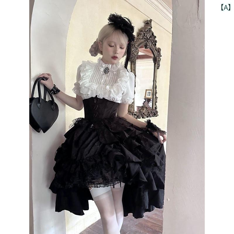 ロリータ メイド服 ミスト ヒドゥン マナー ダーク ゴシック スタイル ロリータ プル スカート スーツ ..