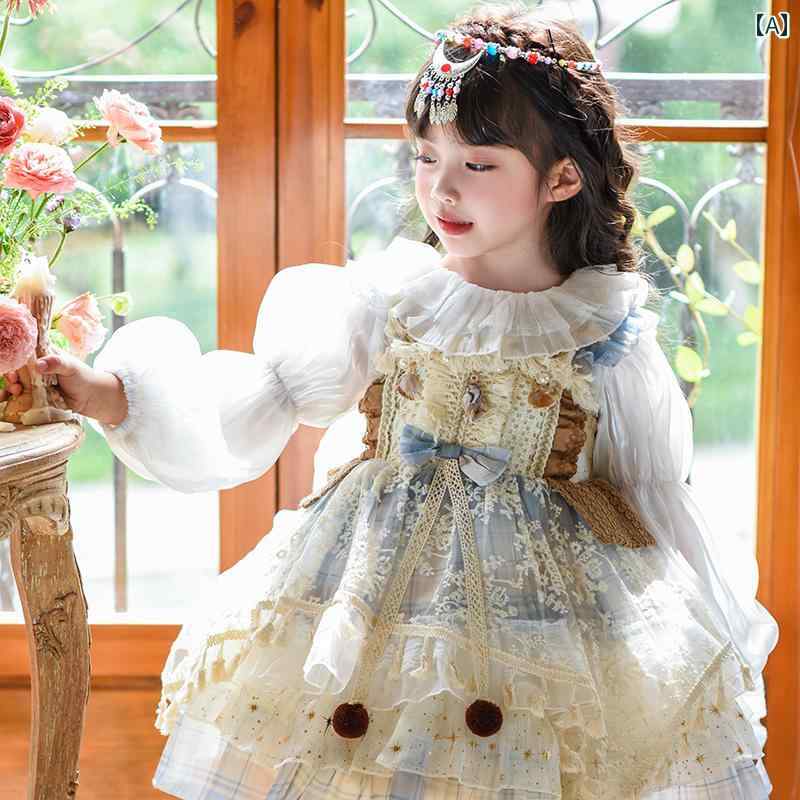 ロリータ メイド服 女の子 ドレス 秋 2025 子供用 レトロ ロリータ プリンセス 長袖 ふわふわ