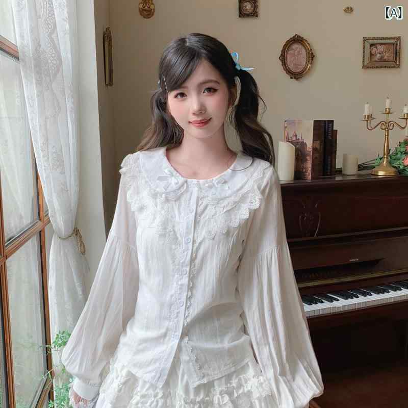 ロリータ メイド服 ロリータ インナーシャツ レディーストップス 長袖 綿 秋冬 プリンセス ドレス 甘く..