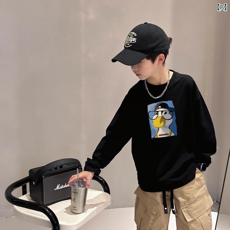 子供服 男の子 男の子 長袖 Tシャツ 綿 2025 春秋 Mと L サイズ 子供用 ドイツ ベルベット ブラック ト..