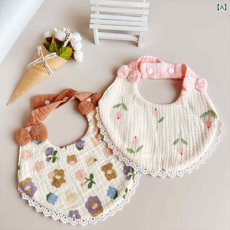 ベビー 食事用 よだれかけ 韓国 綿 ガーゼ ベビービブ プリンセス レース ビブ