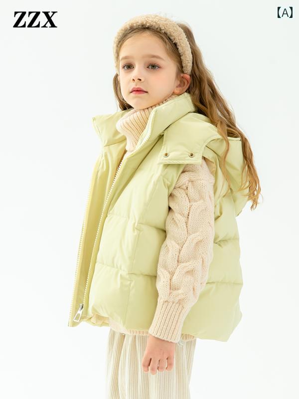 楽天LAONsChoice子供用 ダウンベスト ZZX 子供用 ダウン ベスト新 基準 90 ホワイトダックダウン 女の子 秋冬 ジャケット スタイル フード付き 取り外し 可能