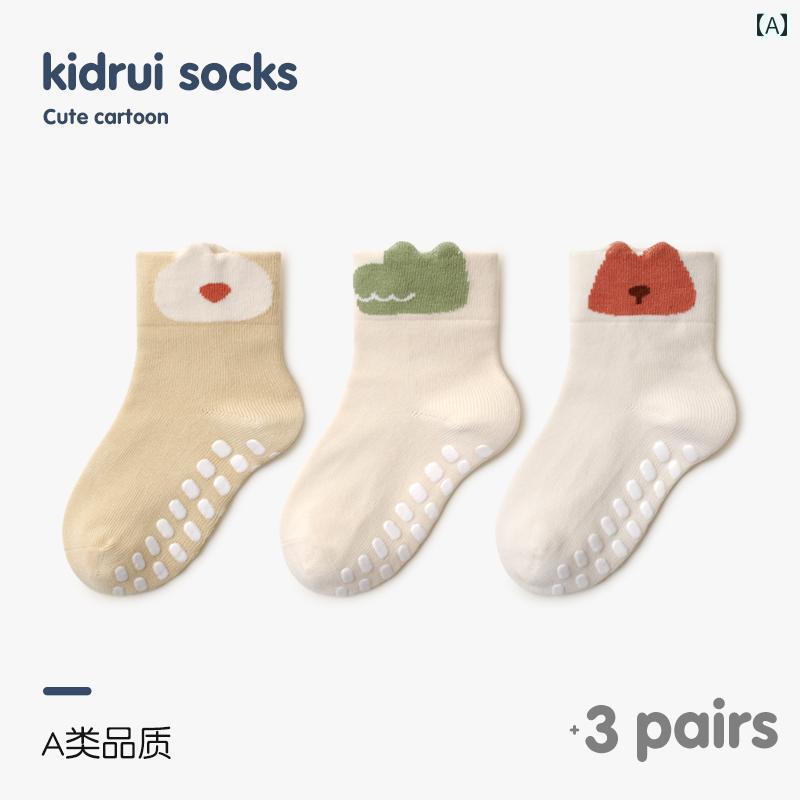 ソックス 子供用 Xiderui ベビー フロア ソックス 春秋 綿 立体 滑り止め ドット ゴム ミドル 室内 子供 幼児
