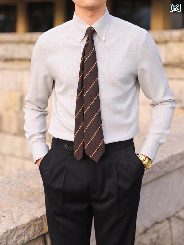 メンズ 長袖シャツ イタリアン カーキ ビジネス フォーマル シャツ メンズ 長袖 ハイエンド マイクロ ..