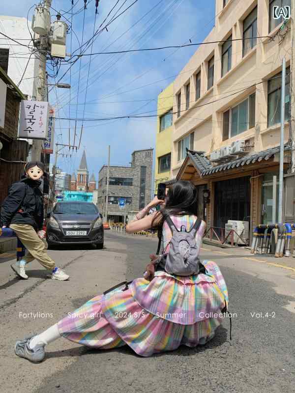 ボヘミアン あり Fortylions フォーティー ライオンズ マカロン フィースト チェック 柄 ティアードスカート レインボー パフ ドレス