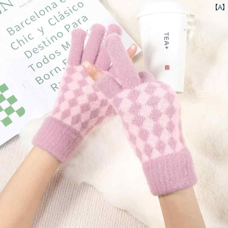ニット手袋 冬 暖かい ニット 防寒着 描画と 書き込みの 学生 2本の 指が 露出 した レディース ウール..