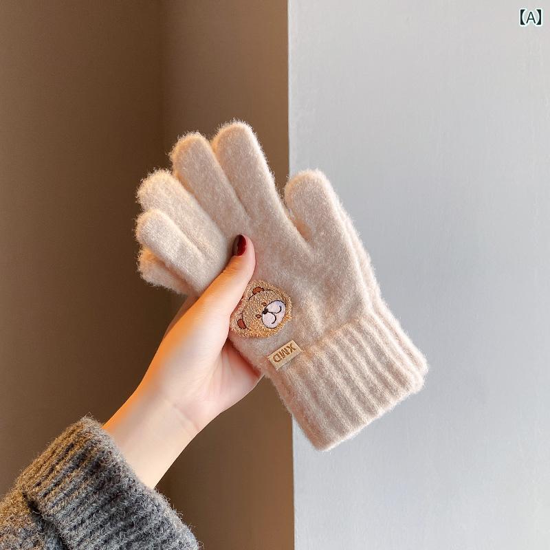 ニット手袋 Fugui Bear ウール 手袋 レディース 冬用 2本 指 タッチ スクリーン ニット 厚手 暖かい 冬 アウトドア サイクリング 学生