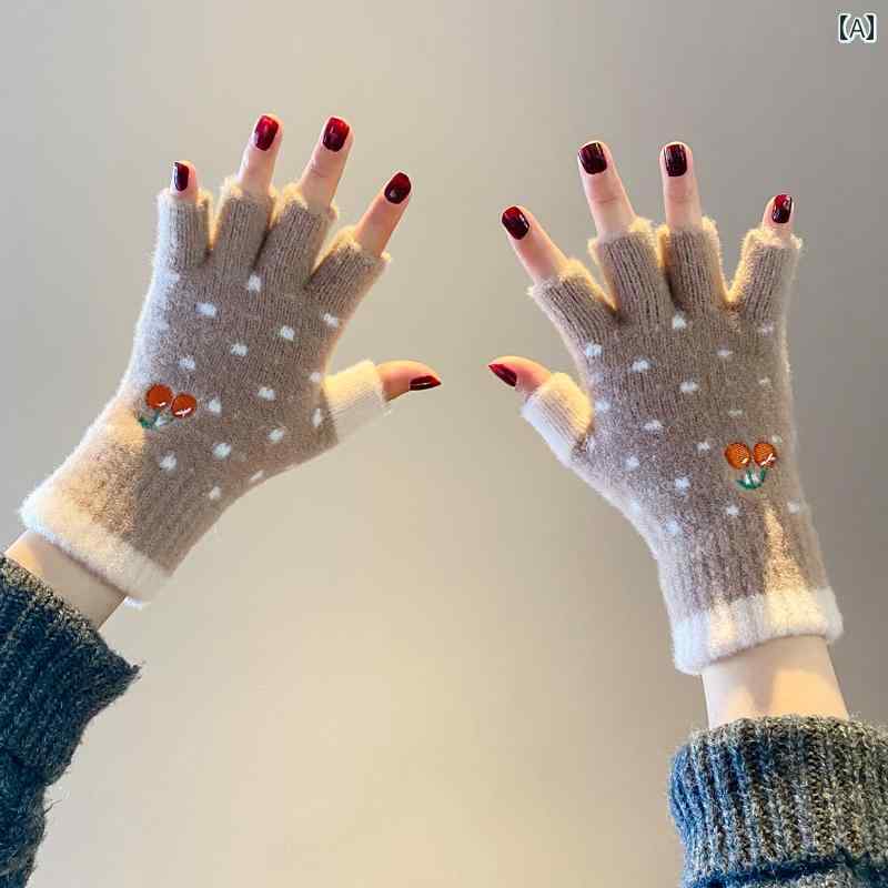 ニット手袋 冬に サイクリング用の 女性用 ハーフフィンガー グローブ 秋冬に 学生が 書く 暖かい て ..
