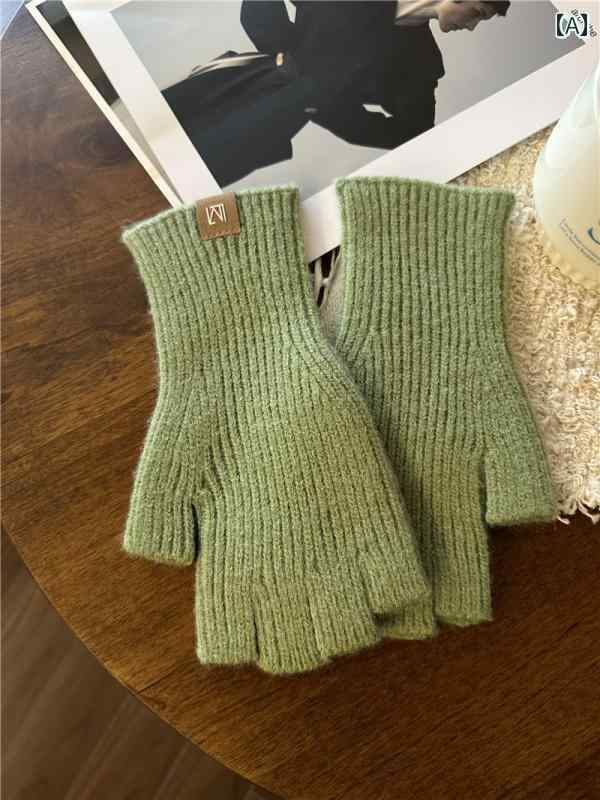 ニット手袋 秋冬用 無地 ハーフフィンガー ウール 手袋 防寒 保温性 タッチ スクリーン 対応 厚手 オープン フィンガー ニット