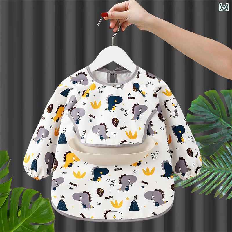 赤ちゃん用 食事用 よだれかけ ベビー オーバー オール 子供用 長袖 保護 服 ベビーミール 防水 防汚 ..