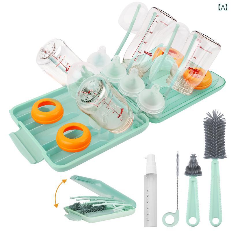ボトルブラシ Qiuke ポータブル ボトルブラシ セット 出産 バッグ 新生児用 シリコン製 耐 高温 洗浄 ..