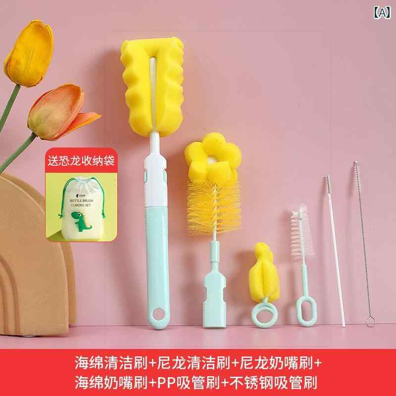 ボトルブラシ 哺乳 瓶 ブラシ お しゃぶり ストロー用 洗浄 360度 回転 スポンジブラシ