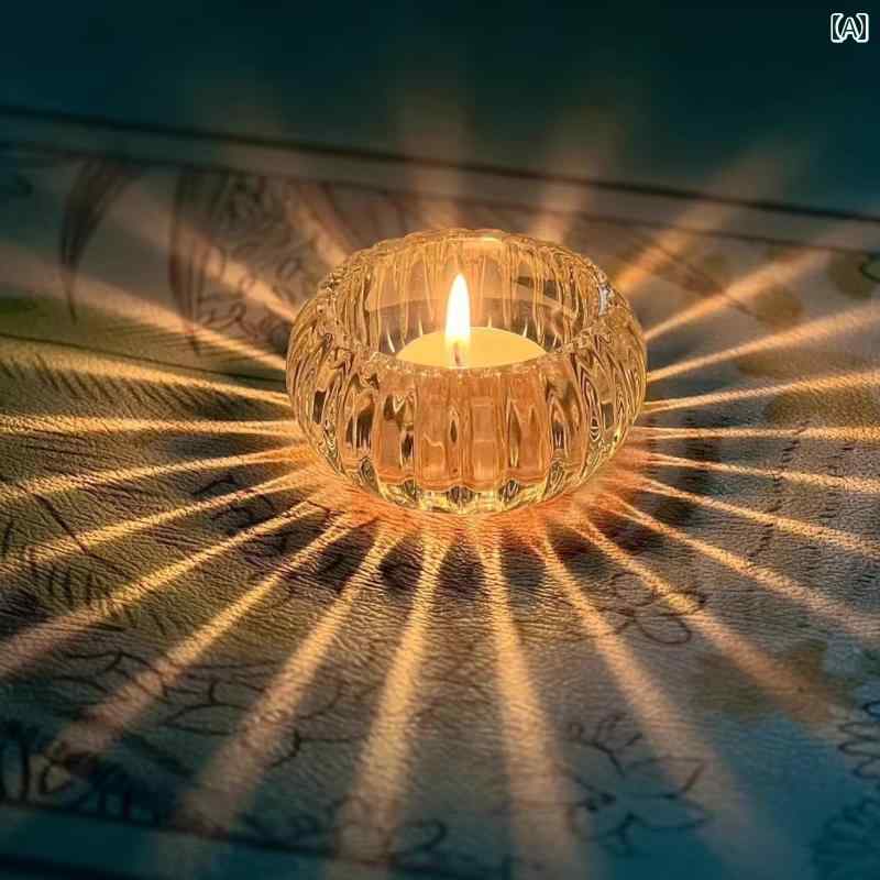 キャンドルライト 北欧の 透明 クリスタル ガラス キャンドルスティック ティーライト ワックス 充填 ..