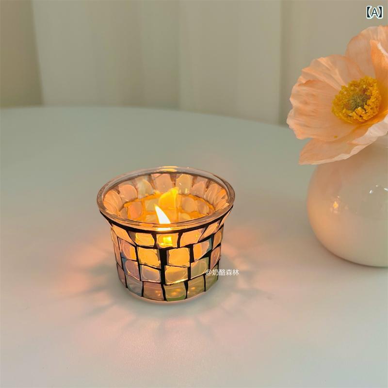 キャンドルライト イン スタイル カラー ブロック 燭台 韓国 モザイク 雰囲気 キャンドル ガラス ホー..