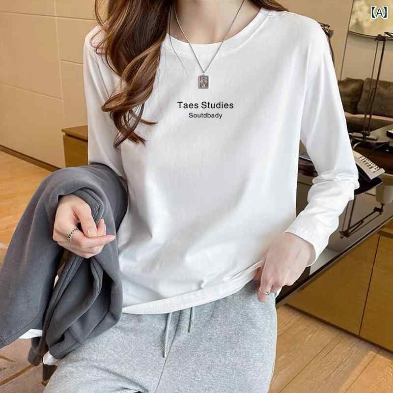 Other - 春夏秋 綿 長袖Tシャツ レディース 綿の 白い 長袖 Tシャツ 肩が 起毛 した 厚手 新型 ゆったり トップス 春秋 レイヤリング シャツ レディース インナーウェア