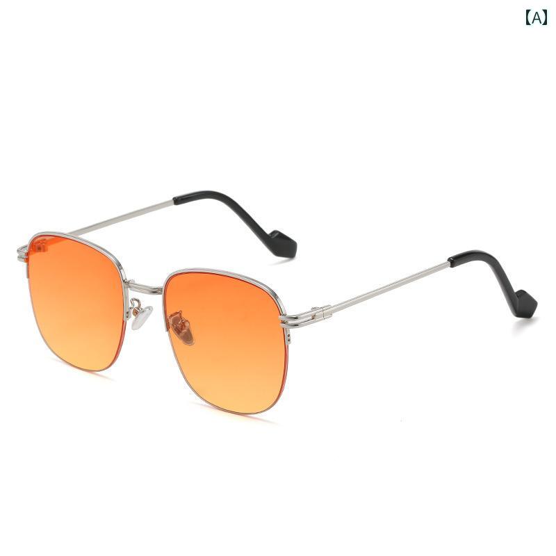 ファッション サングラス な小 顔 美 白 紫外線 防止 サングラスの 女性向け レトロ ハーフ フレーム グラデーションオレンジ 年 韓国