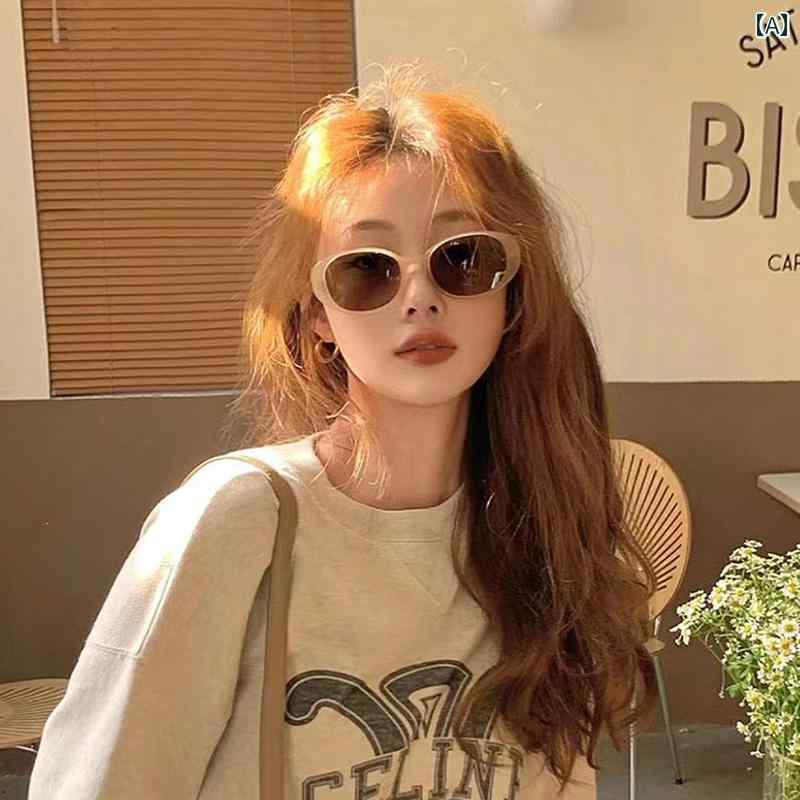 ファッション サングラス 韓国 オーバル ブラウン サングラス 女性用 の 顔に小 顔 効果 ハイエンド 紫..