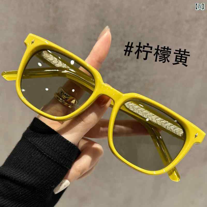 ファッション サングラス 2025年 レモン イエロー サングラス 女性用 高級 プラグ イン 韓国 日焼け防..