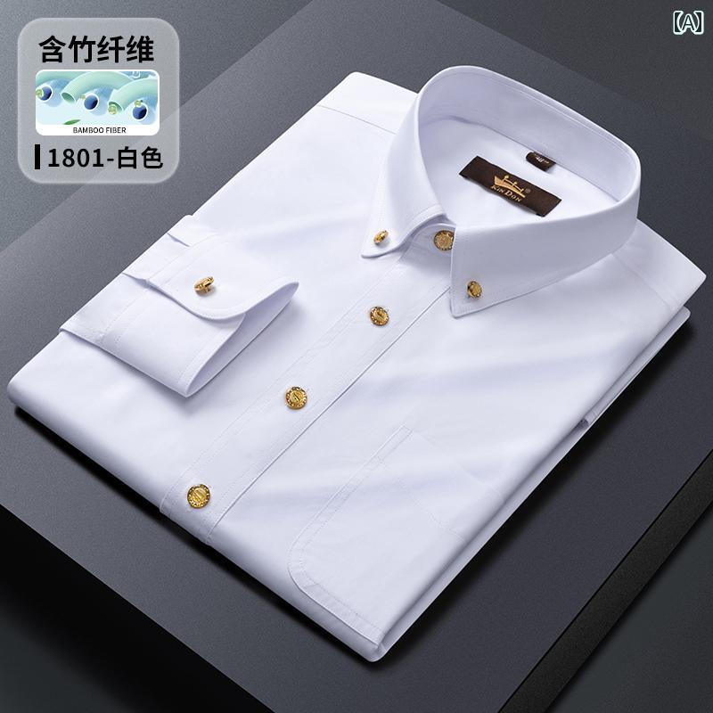 メンズ 長袖シャツ カジュアル ビジネス ジン ドゥン メンズ ハイエンド 銅 ボタン シャツ 長袖 白 ビ..