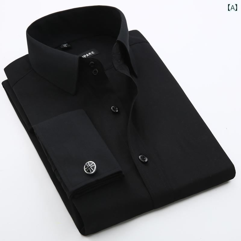 メンズ 長袖シャツ カジュアル ビジネス メンズ フレンチ シャツ スリム 長袖 ビジネス スリーブ カフ..