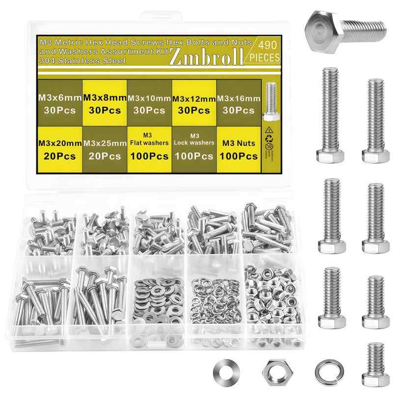 Rakuten - Zmbroll 六角ボルト メトリック ヘビーデューティ 六角キャップ ボルトとナット フラット ロック ワッシャー キット 完全スレッド外部六角ドライブファスナー
