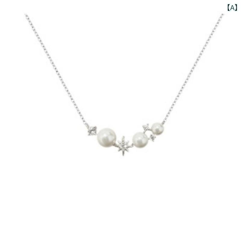 Beads - 女性用 ネックレス 純銀 パール 八芒星 デザイン 森ガール スタイル ナチュラル ファッション 通勤用 デコルテチェーン シンプル アクセサリー
